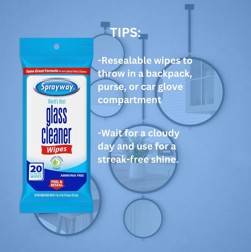 Sprayway مناديل تنظيف الزجاج، 20 قطعة، عبوة من 6 | عبوة قابلة لإعادة الإغلاق أثناء التنقل، مبللة مسبقًا | تركيبة أصلية خالية من الأمونيا | تزيل بصمات الأصابع، الغبار، الأوساخ | لجميع أسطح الزجاج - Image 3